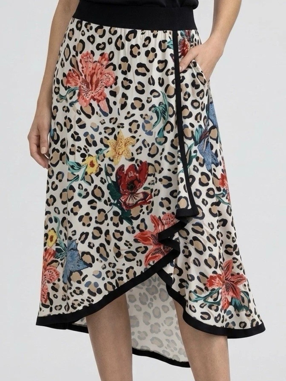 Soft Surroundings Multi Floral & Leopard High-Low Wrap Skirt Size Small Petite